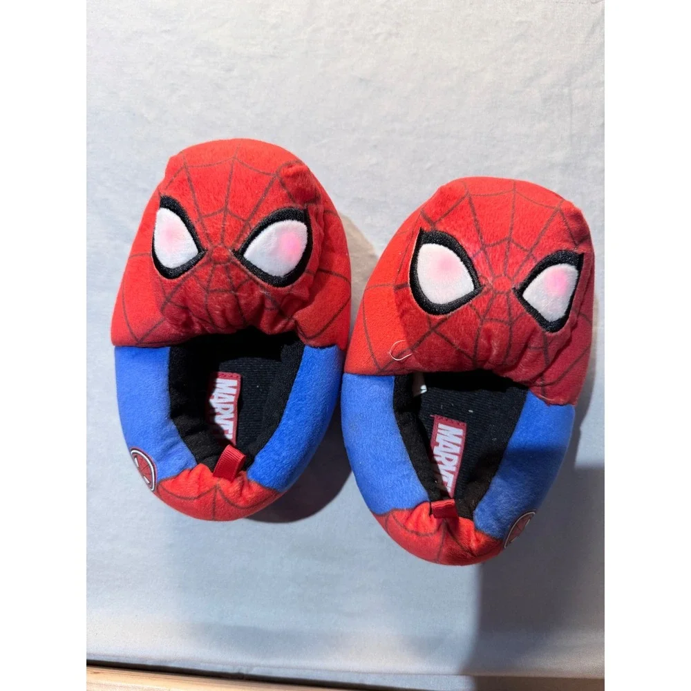 Marvel Spider-Man Kids Plush Slippers Red Blue Superhero House Shoes Size 9/10‎
